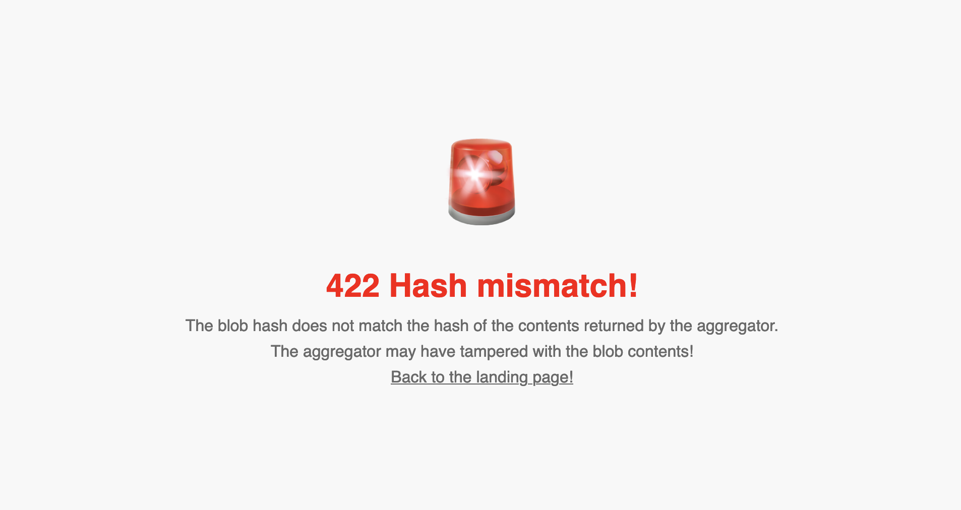 Hash mismatch warning page