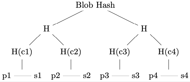 Merkle tree over sliver hashes producing a blob hash